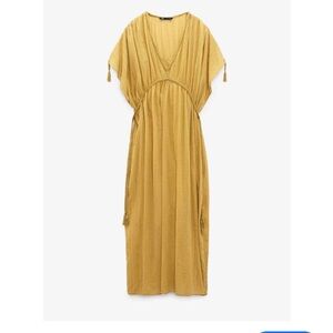 Zara Gold Maxi Dress with Dolman Sleeves